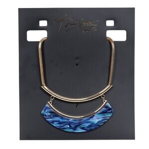 Thalia Sodi Gold Tone Blue Resin Swirl Statement Bib Necklace Collar